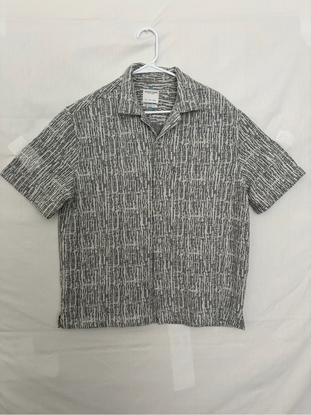 Denim & Flower Mens Large Camp Shirt Short Sleeve Textured Knit Relaxed(A917)